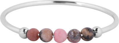Charmin's Anxiety Ring Pink-Black Rhodonite Gemstone Beads Steel Palm R1308