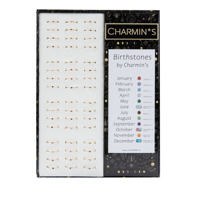 Charmin's € 9,95 Birthstone Rings, 48 Rings, 4 Sizes, with Display; Easy Order