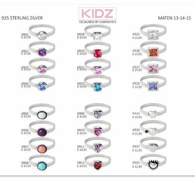 KIDZ 45 Silver Children's Rings in 3 sizes in display, Easy Order