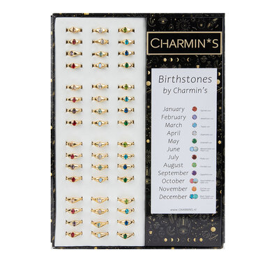 Charmin's € 19,95 Birthstone Ringen, 48 ringen, 4 maten, met Display; Easy Order