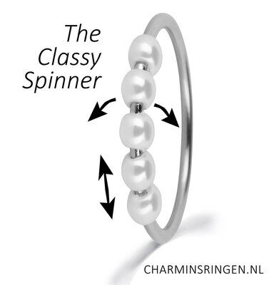 Charmin's Draaiende Parels Anxiety Fidget Ring Staal R1364