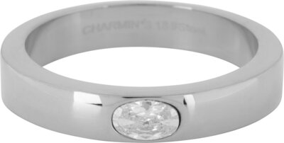 Charmin’s Ring Brede Band Ovale Witte Steen Staal R1222