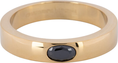 Charmin’s Ring Brede Band Ovale Zwarte Steen Goudkleurig Staal R1225