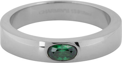Charmin’s Ring Brede Band Ovale Donker Groene Steen Staal R1226