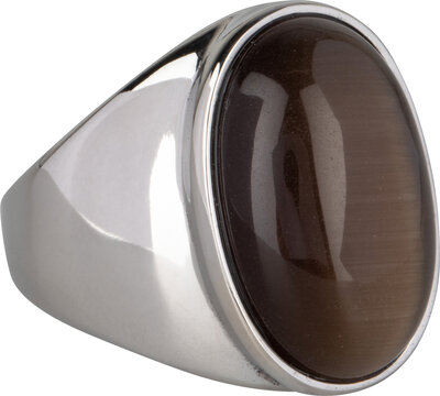 Charmin's UNI Herren-Siegelring, großer brauner ovaler Stein, Stahl R973