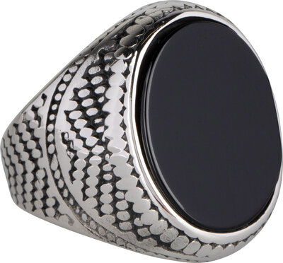 Charmin's UNI Herren-Siegelring, großer schwarzer ovaler Stein, Stahl R974