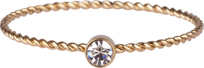 Charmins goldfarbener, gedrehter Geburtsstein-Ring, weißer Kristall, Stahl R945