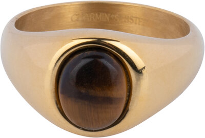 Charmin's Gold-colored Signet Ring with Oval Tiger Eye Gemstone Steel R1271