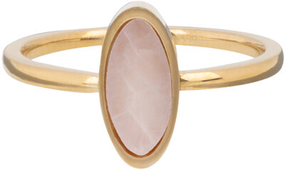 Charmin's Gold-colored Oval Signet Ring with Oval Rose Quartz Gemstone Steel R1213