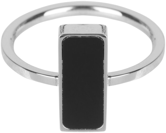  R536 Fashion Seal Rectangle Shiny Steel with Black Stone