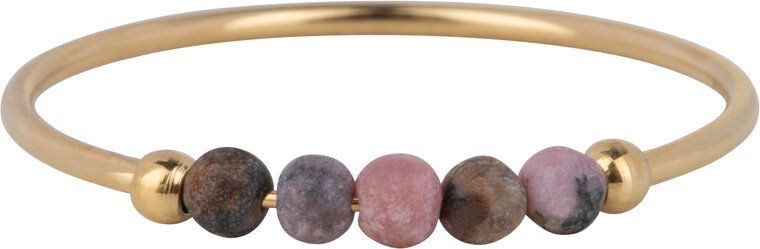 Charmin's Anxiety Ring Pink-Black Rhodonite Gemstone Beads Goldplated Palm R1198