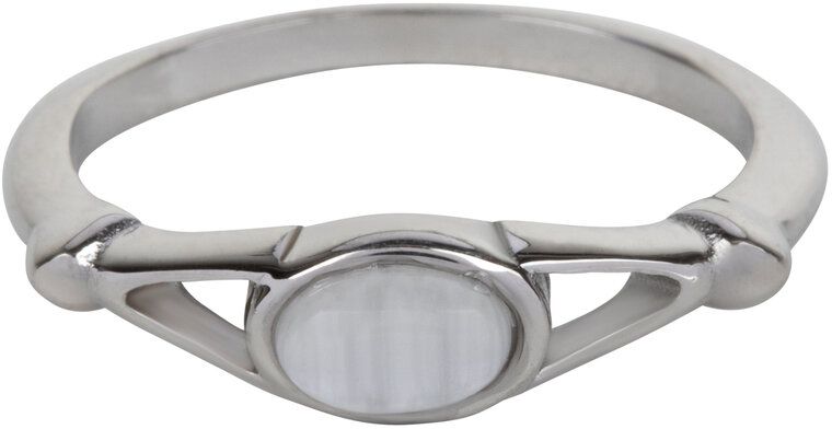 Charmin's Oval Elegant White Cateye Ring Steel R1159