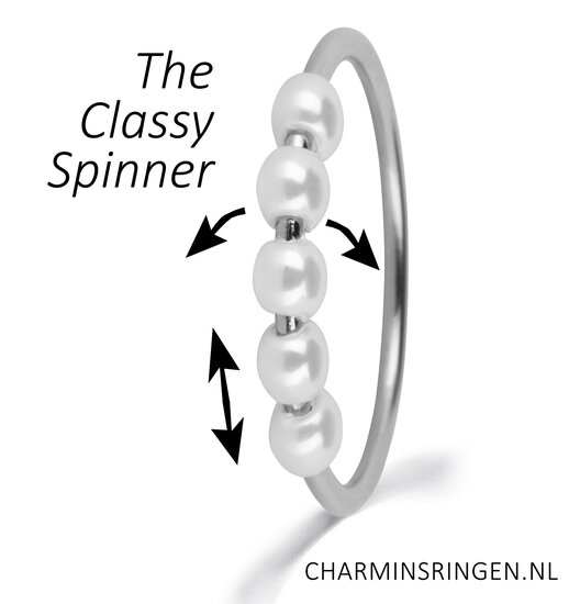 Charmin's Spinning Pearls Anxiety Fidget Ring Steel R1364
