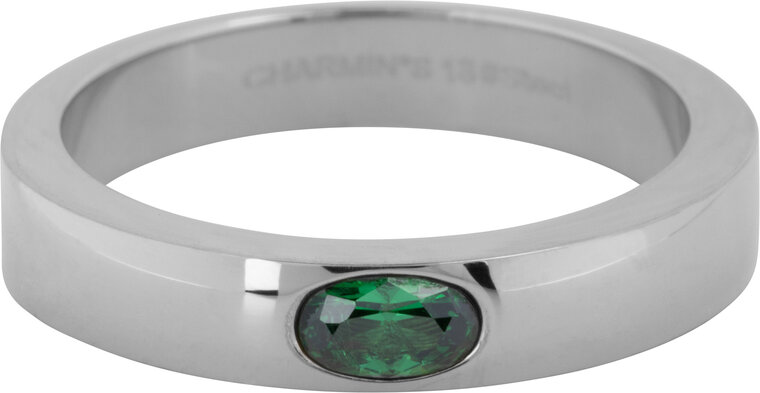 Charmin's Ring Wide Band Oval Dark Green Stone Steel R1226