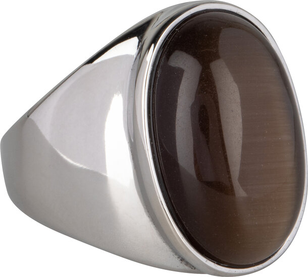 Charmin's UNI Men's Signet Ring Large Brown Oval Stone Steel R973
