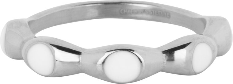 Charmin's Silver Ring with White Round Enamel Spheres Steel R1491
