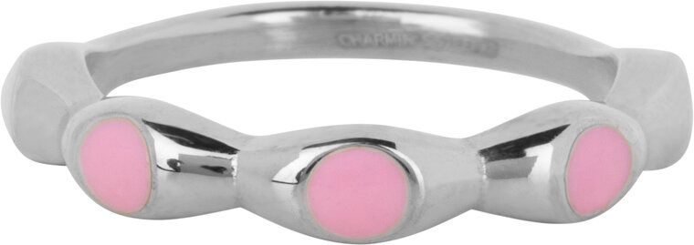 Charmin's Silver Ring with Rose Round Enamel Spheres Steel R1495