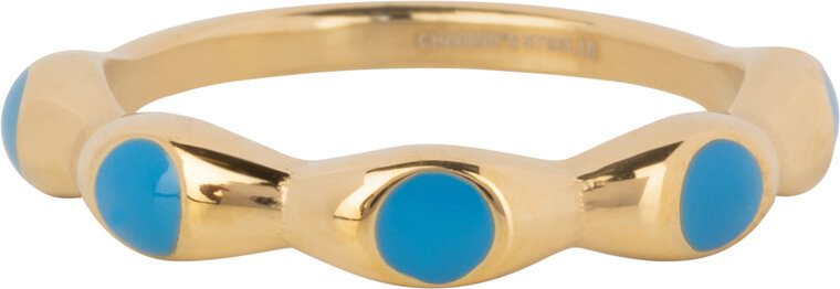 Bague Charmin’s Gold Coloured avec sphères rondes bleues en émail acier R150092 cristal turquoise R1447