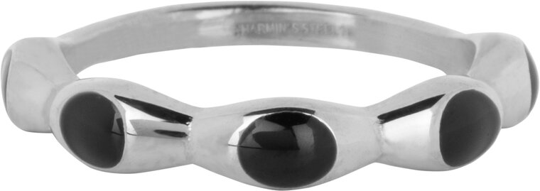 Charmin's Zilverkleurig Ring Met Zwarte Ronde Emaille Bollen Staal R1493n Staal R1497