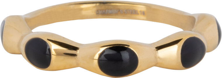 Charmin's Gold Colored Ring with Black Round Enamel Spheres Steel R1494l R14981500 R1496