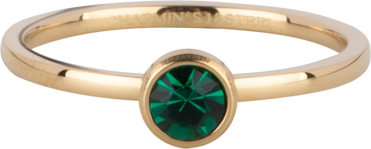 Charmin's Bague Couleur Or Pierre de Naissance Mai Vert Foncé Cristal Acier Iconique R1598