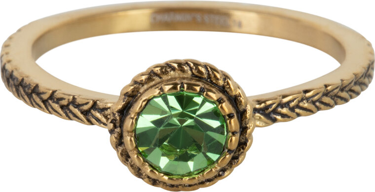 Charmin's Goudkleurige Ring Birthstone Augustus Lichtgroene Kristal Staal Iconic R1602