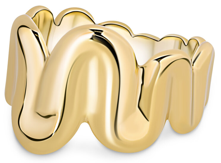 Charmin's Goudkleurige Chunky Ring met Wave-Design R1784 – Vloeiend en Krachtig