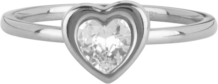 Bague Charmin avec pierre de cristal blanche en forme de cœur en acier R1653 – Un accroche-regard romantique