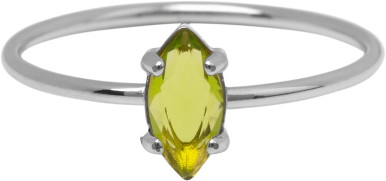 Charmin's Stalen Ring met Ellipsvormig Lichtgroen Kristal Steentje R1680 – Natuurlijke Touch
