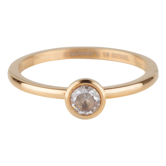 Charmin's Gold-Colored Ring Birthstone April White Crystal Steel Iconic R489