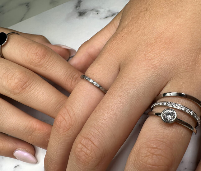 Charmin's Ring Birthstone April White Crystal Steel Iconic R488