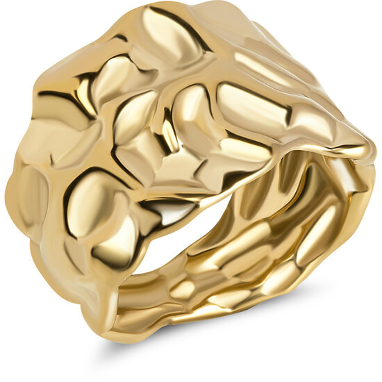 Charmin's Goudkleurige Chunky Ring met Mooie Bewerkinkingen R1837 – Kracht en Stijlvol
