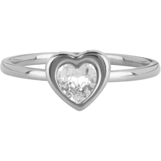 Bague Charmin avec pierre de cristal blanche en forme de cœur en acier R1653 – Un accroche-regard romantique