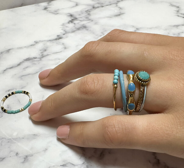Charmin's Blue Enamel Stacking Ring Made of Stainless Steel - For a Sophisticated Look R1622