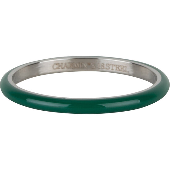 Charmin's Dark Emerald Green Enamel Stacking Ring in Stainless Steel - A Chic Choice R1615