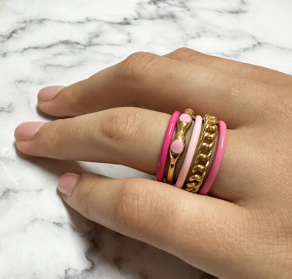 Charmin's Pink Enamel Stacking Ring in Stainless Steel - Timeless Elegance R1612
