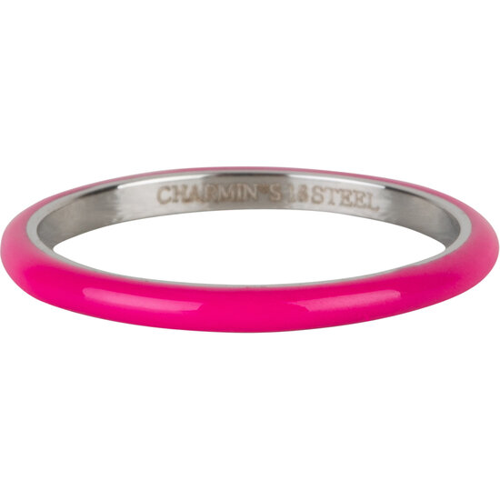 Charmin's Fluorescent Bright Pink Enamel Stacking Ring in Stainless Steel - A Bold Choice R1611