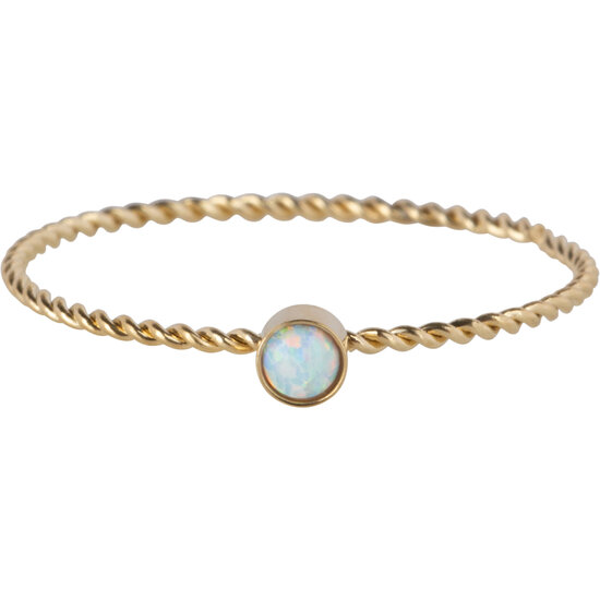 Charmin's Gold Colored Twisted Birthstone Ring Opal Steel R1461