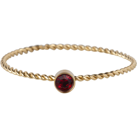 Charmin's Gold-colored Twisted Birthstone ring Red Crystal Steel R1459