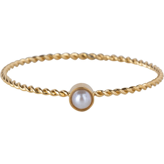 Charmin's Gold Colored Twisted Birthstone Ring Pearl Steel R1457