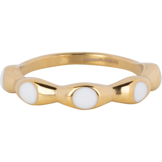Charmin's Gold Colored Ring with White Round Enamel Spheres Steel R1492