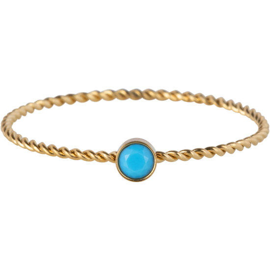 Charmin's Gold Colored Twisted Birthstone Ring Turquoise Crystal Steel R1447