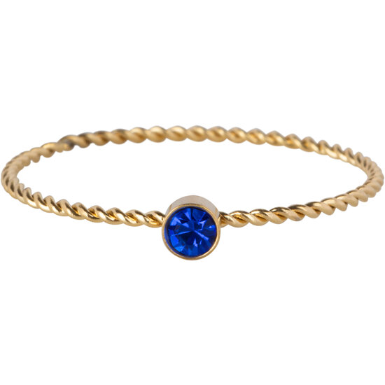Charmin's Gold Colored Twisted Birthstone Ring Dark Blue Crystal Steel R1445