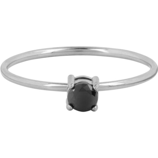 Charmin's Classic Solitaire 1mm Ring Black Stone Steel R1424