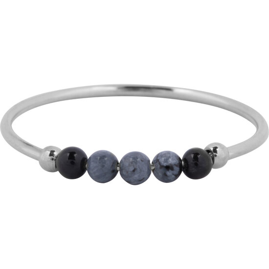 Charmin's Anxiety Ring Snowflake obsidian Gemstone Bead Steel R1334