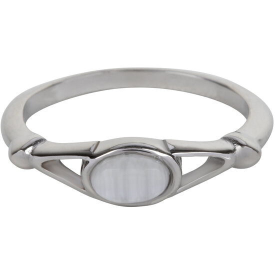 Charmin’s Ovale Elegante Witte Cateye Ring Staal R1159