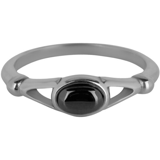 Charmin’s Ovale Elegante Ring met Zwarte Edelsteen Staal R1157