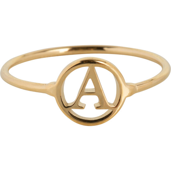 Charmin’s initialen open ronde zegelring Goldplated R1121 Letter A
