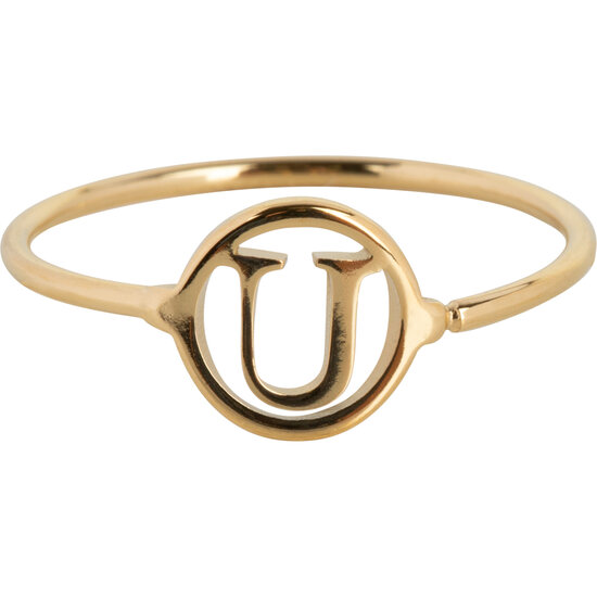 Charmin’s initialen open ronde zegelring Goldplated R1121 Letter U