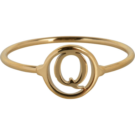 Charmin’s initialen open ronde zegelring Goldplated R1121 Letter Q